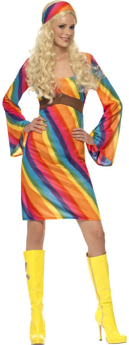 Hippie jurkje in regenboog kleuren | 70s kostuum dames maat L (44-46)